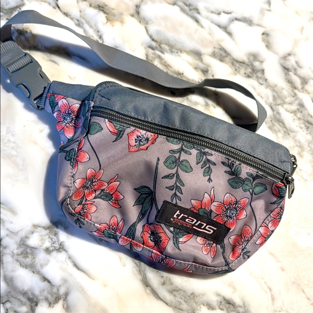 JanSport Trans Floral Gray Waist Fanny Crossbody Bag